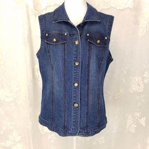 Multiples denim vest with buttons and embellishments in back L